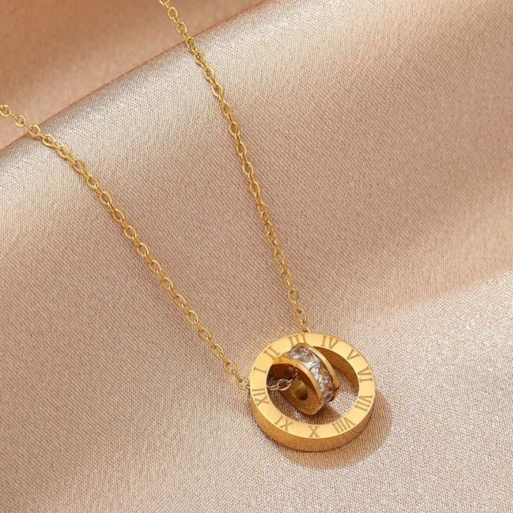 Gold plated stainless steel Roman numeral necklace